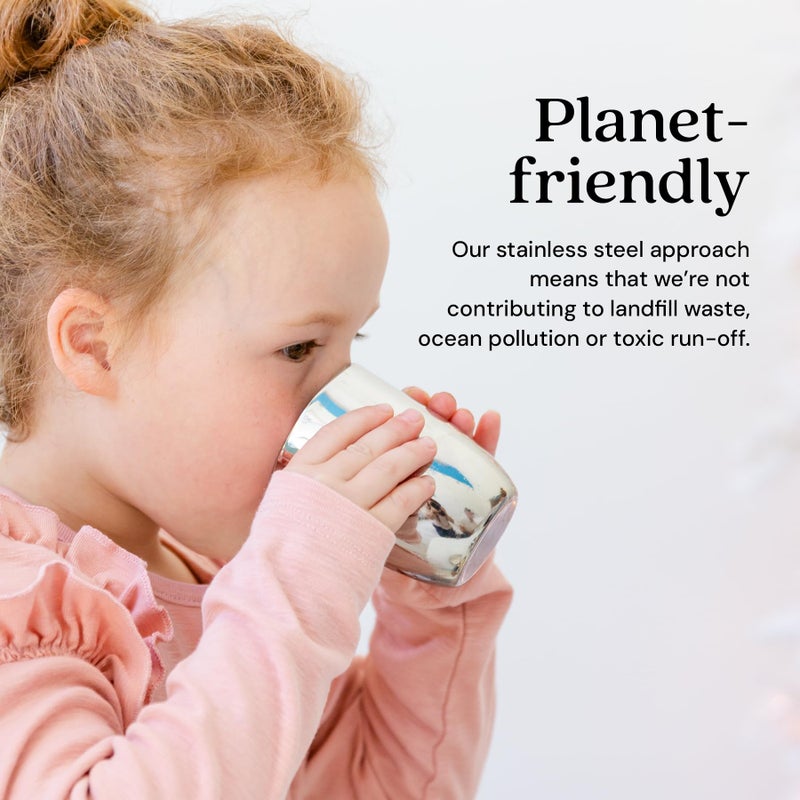 Ahimsa Stainless Steel Kids Cups, Pediatrician Designed, Premium Polished Toddler Cups for Open Cup Training, 8oz, 100% BPA Free & Dishwasher Safe, Classic Silver, Set of 4 - Image 3