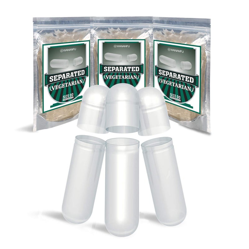 Wananfu PreSeparated Empty Capsules 00 Vegetarian 1000 Count Clear Fillable Veggie Pill Capsules 00 for Making Your Own Supplements