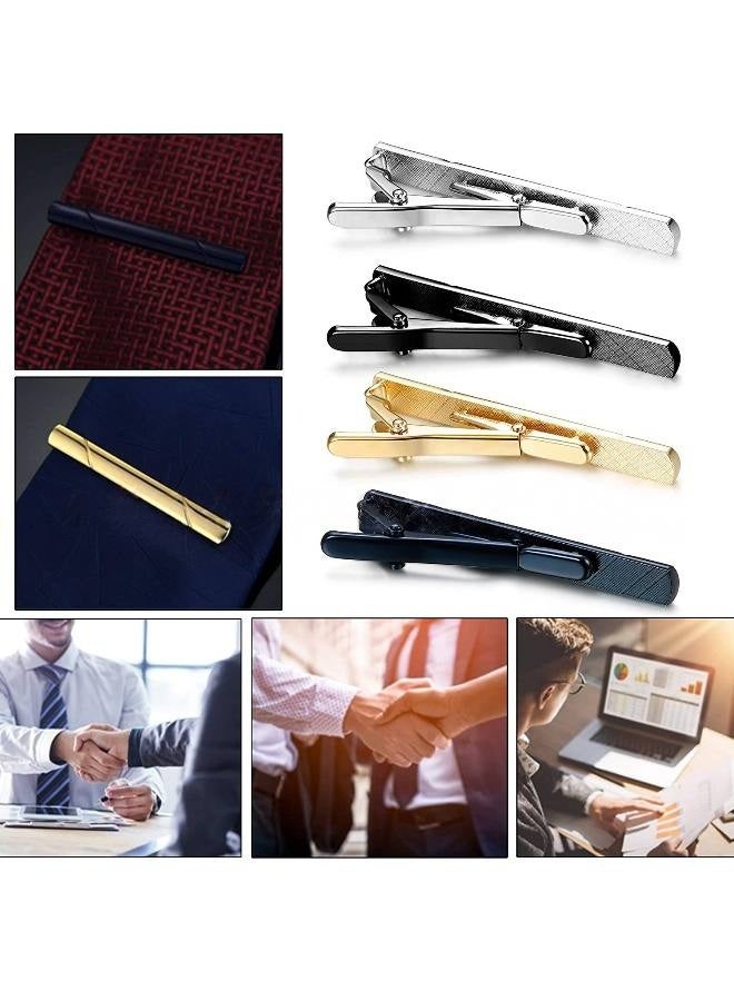 Tie Clips for Men, 4 Pack Classic Tie Clip Silver Necktie Tie Bar Pinch Clips Suitable for Wedding Anniversary Business and Daily Life 2.28 inch - Image 3