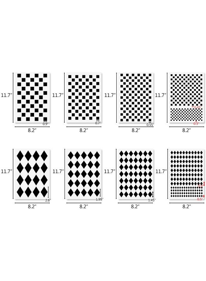 CODOHI 4 Pcs Checkerboard Stencils With 4 Pcs Harlequin Stencils 8 Pcs Checks & Diamonds Stencils Repeating Shape Stencils Reusable Mylar Plastic Templates For Painting On Wood Pillows Wall Door A4 Size - Image 3