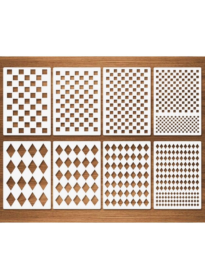 CODOHI 4 Pcs Checkerboard Stencils With 4 Pcs Harlequin Stencils 8 Pcs Checks & Diamonds Stencils Repeating Shape Stencils Reusable Mylar Plastic Templates For Painting On Wood Pillows Wall Door A4 Size - Image 2