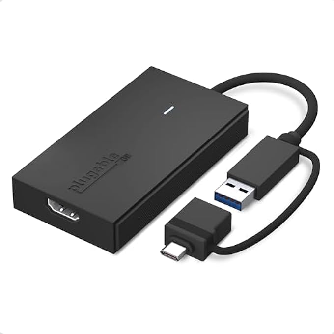 Plugable USB C TO HDMI ADAPTER, UNIVERSAL VIDEO GRAPHICS ADAPTER FOR USB 3.0 AND USB-C MACS AND WINDOWS, EXTEND AN HDMI MONITOR UP TO 1080P@60HZ - Image 1
