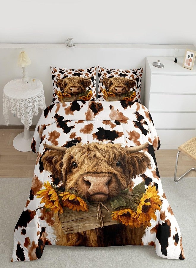 Feelyou Highland Cow Comforter Set All Season Cowhide Pattern Bedding Set with 2 Pillow Cases Western Farm Animal Skin Kids King Bedclothes Cow Fur Print Bedroom Decor Duvet Quilt Breathable Soft - Image 2