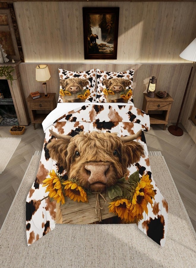 Feelyou Highland Cow Comforter Set All Season Cowhide Pattern Bedding Set with 2 Pillow Cases Western Farm Animal Skin Kids King Bedclothes Cow Fur Print Bedroom Decor Duvet Quilt Breathable Soft - Image 1