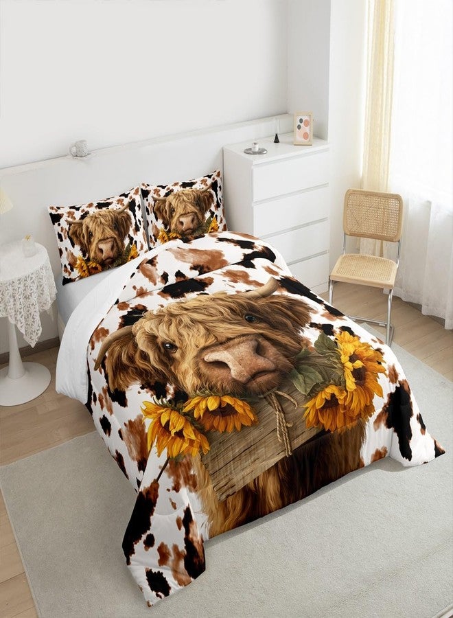 Feelyou Highland Cow Comforter Set All Season Cowhide Pattern Bedding Set with 2 Pillow Cases Western Farm Animal Skin Kids King Bedclothes Cow Fur Print Bedroom Decor Duvet Quilt Breathable Soft - Image 3