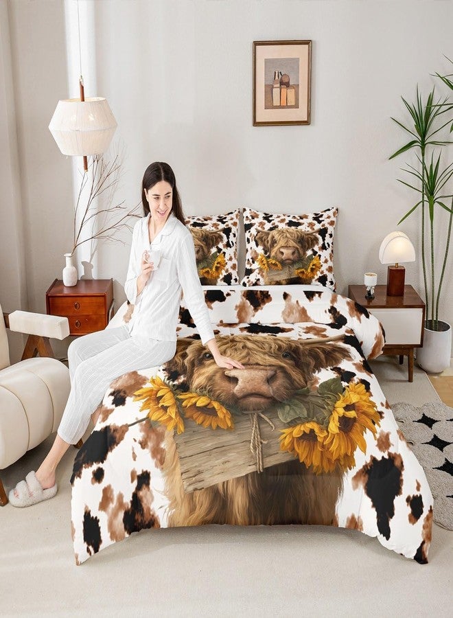 Feelyou Highland Cow Comforter Set All Season Cowhide Pattern Bedding Set with 2 Pillow Cases Western Farm Animal Skin Kids King Bedclothes Cow Fur Print Bedroom Decor Duvet Quilt Breathable Soft - Image 5