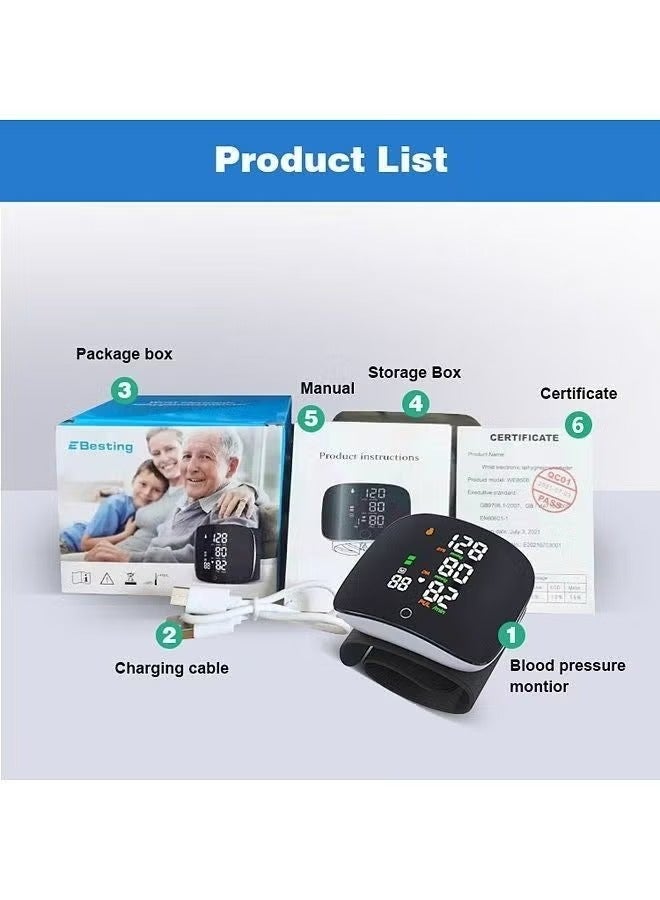 Blood Pressure Monitor Contact Screen Three-color Display Wrist Measurement Two-person Memory Records Voice Broadcast for Elderly - Image 5