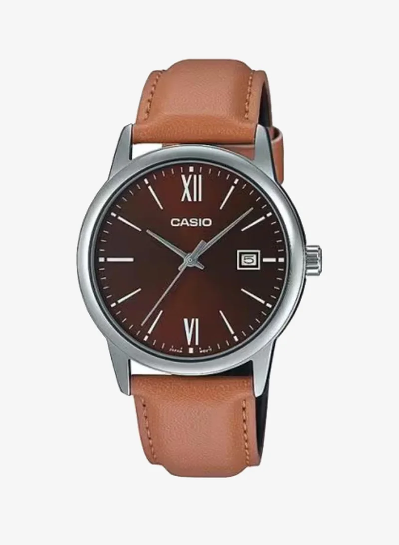 CASIO Men's Leather Analog Watch MTP-V002L-5B3UDF - 37 mm
