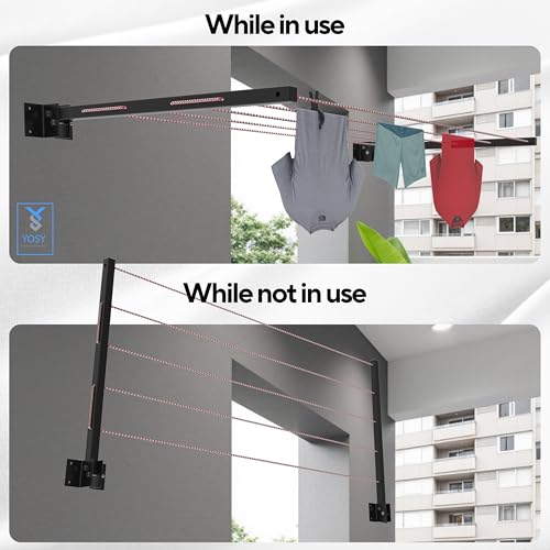 YOSY Cloth Drying Rope with Pulley for Easy Laundry | Durable Dryer for Clothes | Compact & Foldable Cloth Drying Stand for Indoor & Outdoor Use (Black 5 Layer) - Image 3