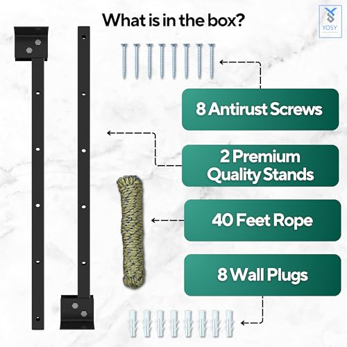 YOSY Cloth Drying Rope with Pulley for Easy Laundry | Durable Dryer for Clothes | Compact & Foldable Cloth Drying Stand for Indoor & Outdoor Use (Black 5 Layer) - Image 5