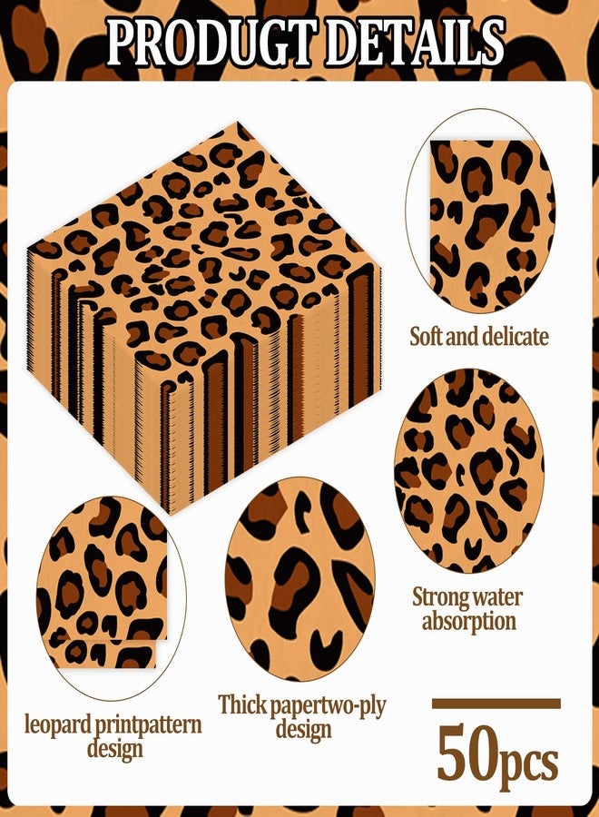 HiEnjoin 50PCS Leopard Party Napkins, Leopard Theme Birthday Napkins Disposable Cheetah Party Supplies for Parties Bridal Baby Shower Wedding Restaurant - Image 3