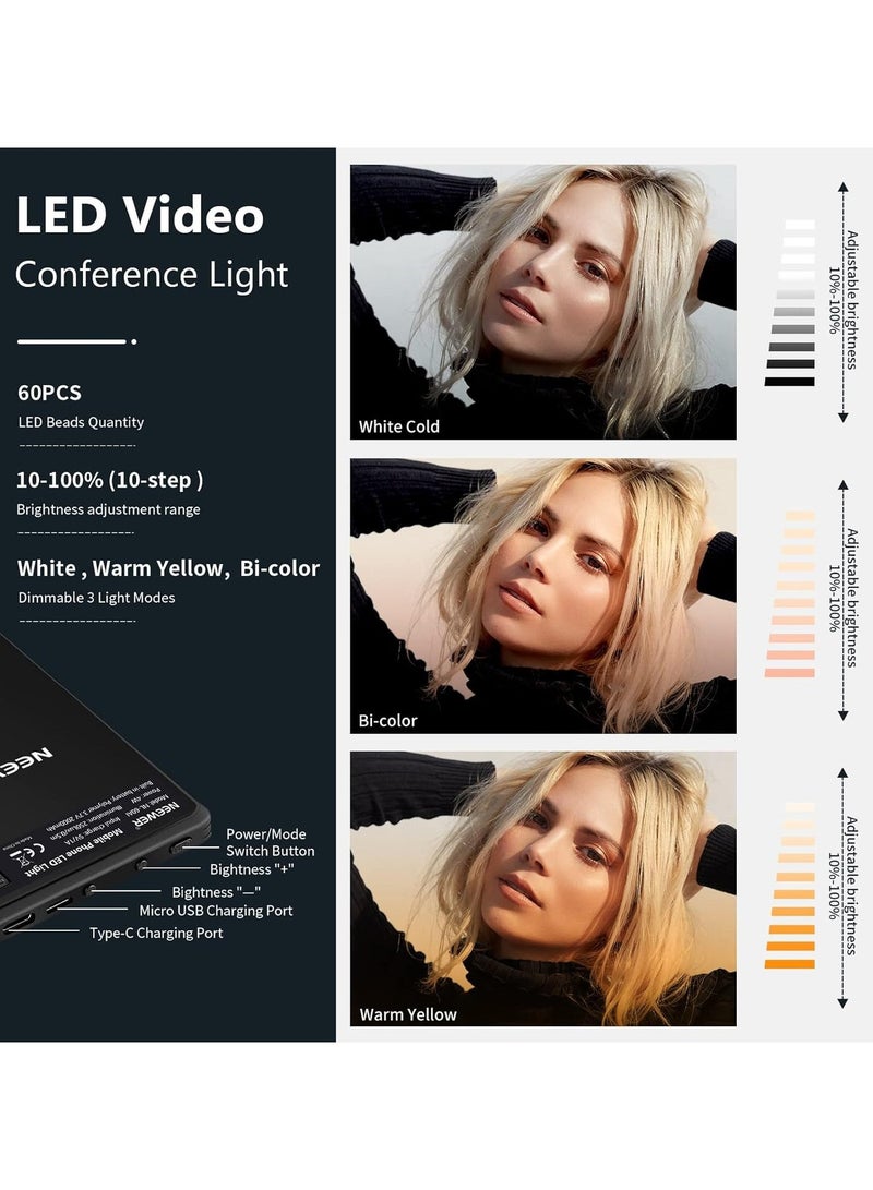 LED Selfie Light with Front & Back Phone Clip, High Power 60 LED 2000mAh Rechargeable, 3 Light Modes, Portable Clip-on Light for Phone/Tablet/Laptop Video Fill Light - Image 3