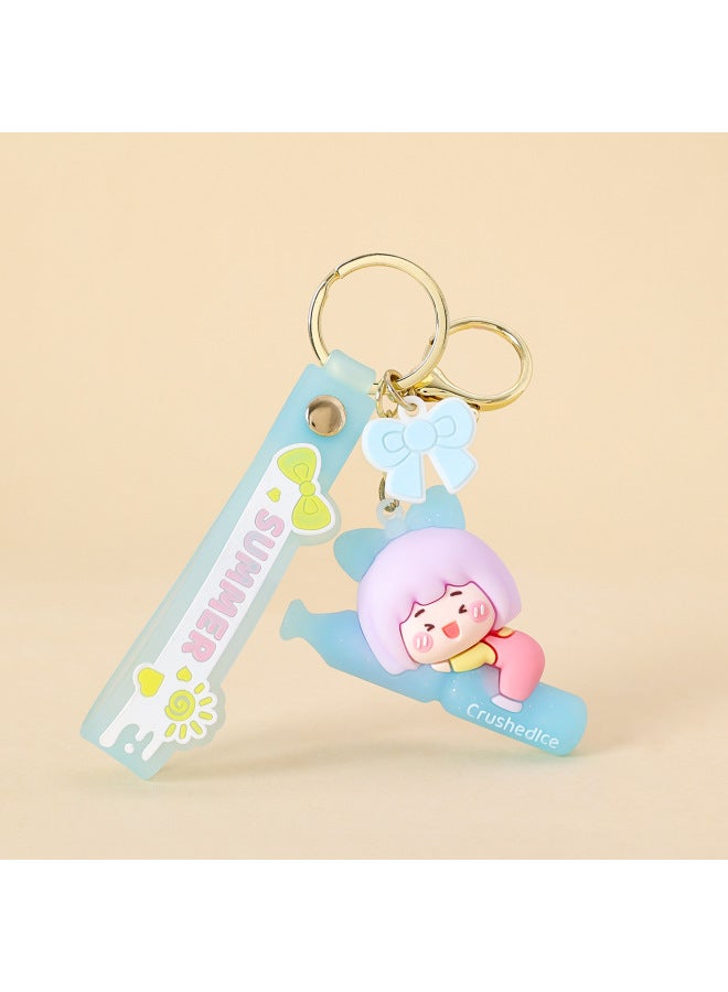 Creative Popsicle Girl Doll Keychain Cute Dropping Glue Doll School Bag Hanging Doll Machine Pendant Gift