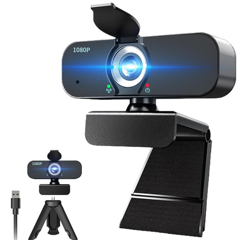 Lusinx 1080P Webcam for Computer/Laptop/Desktop/PC, External Camera with Microphone, USB Plug&Play, Auto Low Light Correction, Privacy Cover, Tripod, Wide Angle for Meeting/Online Video/Zoom - Image 1