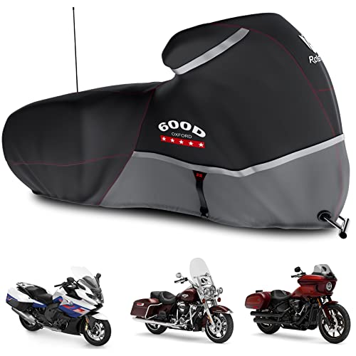 Rosefray Motorcycle Cover 600D Waterproof for Touring Models Harley Davidson Road King,Road Glide,Street Glide, Electra Glide,Low Rider-ST Indoor & Outdoor Storage Gray - Image 1