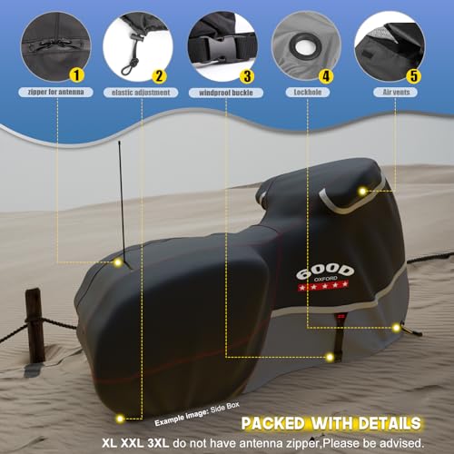 Rosefray Motorcycle Cover 600D Waterproof for Touring Models Harley Davidson Road King,Road Glide,Street Glide, Electra Glide,Low Rider-ST Indoor & Outdoor Storage Gray - Image 5