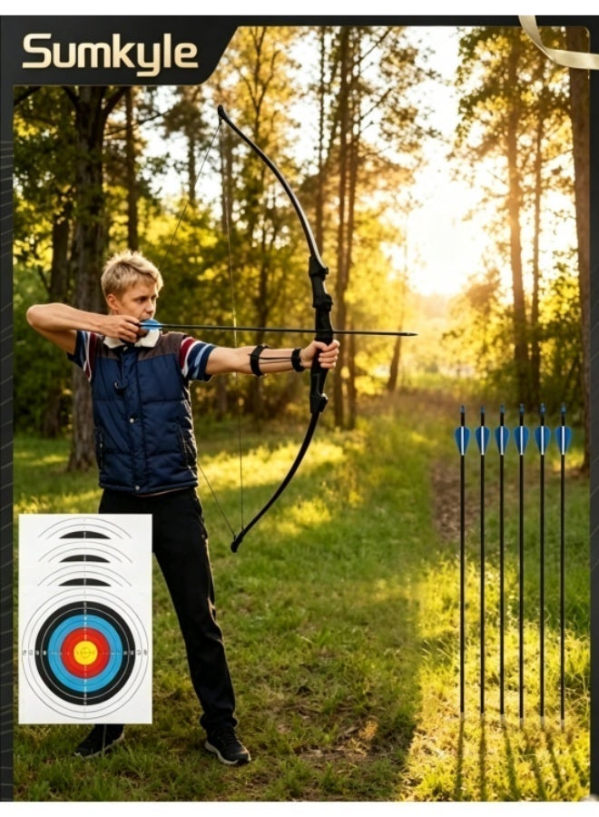 Sumkyle Kids Recurve Bow and Arrow Archery Set, Complete Beginner Shooting Kit with Target Paper, Safety Arrows & Protective Gear for Parent-Child Outdoor Game - Image 4