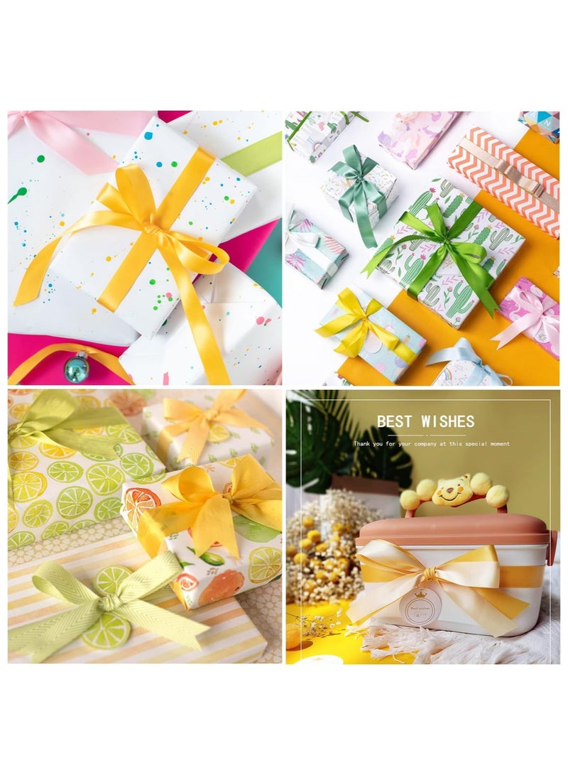 Yellow Satin Ribbon, Solid Color Polyester Fabric Ribbon for Gift Wrapping, Crafts, Bows Making, Wreaths, Sewing Projects, Baby Showers and Wedding Party Decoration - Image 2