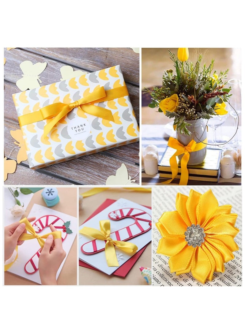 Yellow Satin Ribbon, Solid Color Polyester Fabric Ribbon for Gift Wrapping, Crafts, Bows Making, Wreaths, Sewing Projects, Baby Showers and Wedding Party Decoration - Image 3