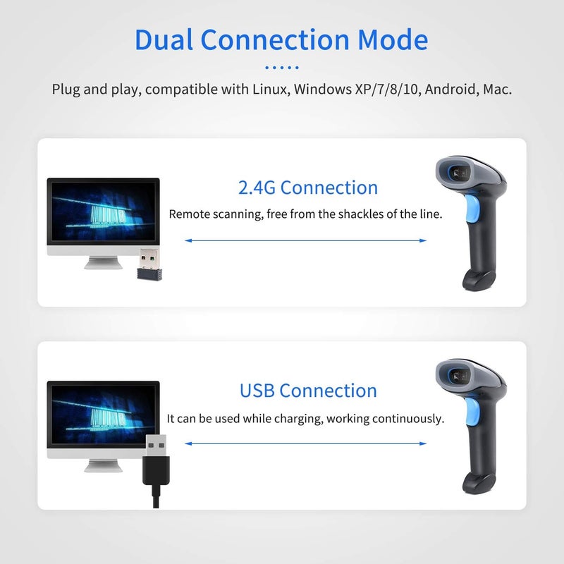 Handheld Barcode Scanner with CMOS Image Scanning 1D / 2D / QR Scanner USB and 2.4G Wireless Double Connection for Supermarkets - Image 5
