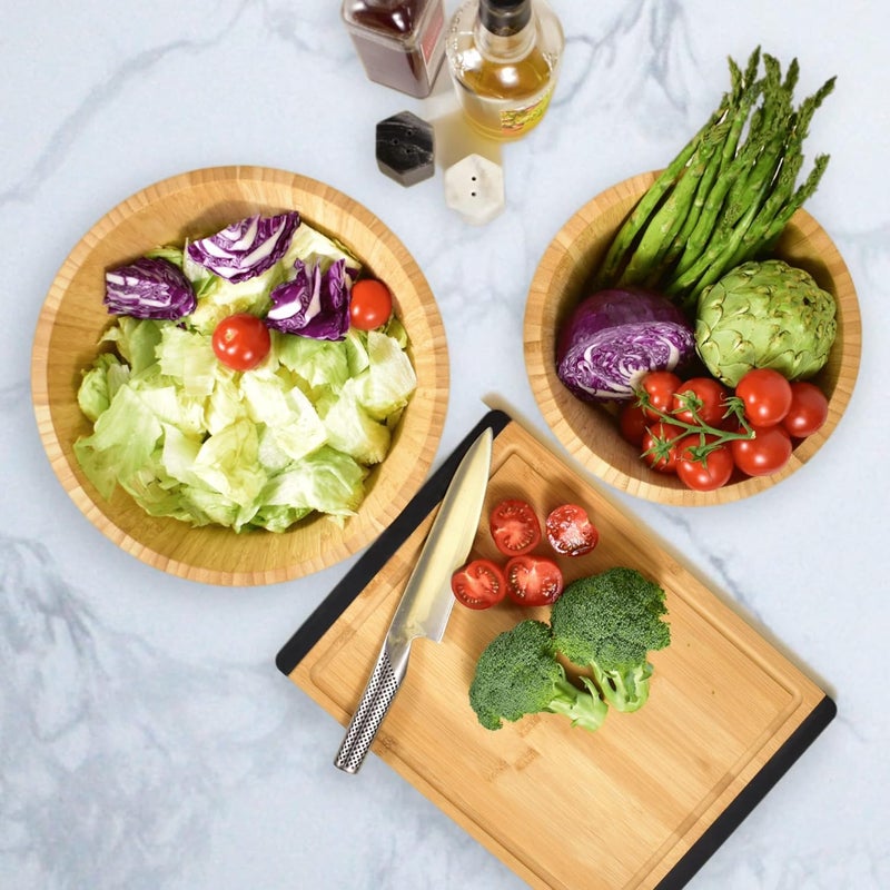 Realm Large Bamboo Bowl Set Kale Green Painted Exterior  12 and 10 Diameter Serving Bowls Perfectly Suited for Snacks Fruits Salads and Pasta - Image 2