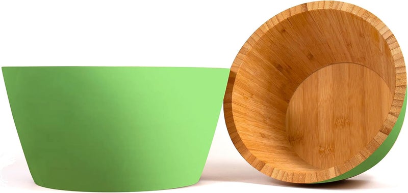 Realm Large Bamboo Bowl Set Kale Green Painted Exterior  12 and 10 Diameter Serving Bowls Perfectly Suited for Snacks Fruits Salads and Pasta - Image 3