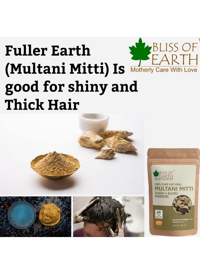 BLISS OF EARTH - Multani Mitti Fine Powder 100Gm With 100Ml Rose Water Best Organic And Natural Face Mask For Pimple, Acne, Smooth Skin, Chemical Free - Image 1