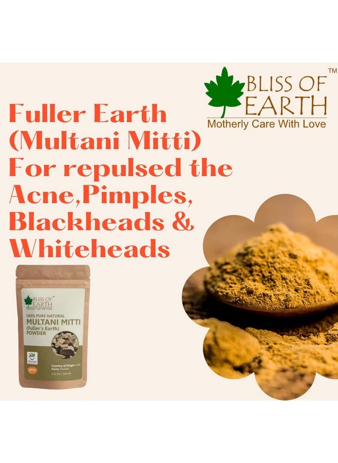 BLISS OF EARTH - Multani Mitti Fine Powder 100Gm With 100Ml Rose Water Best Organic And Natural Face Mask For Pimple, Acne, Smooth Skin, Chemical Free - Image 1