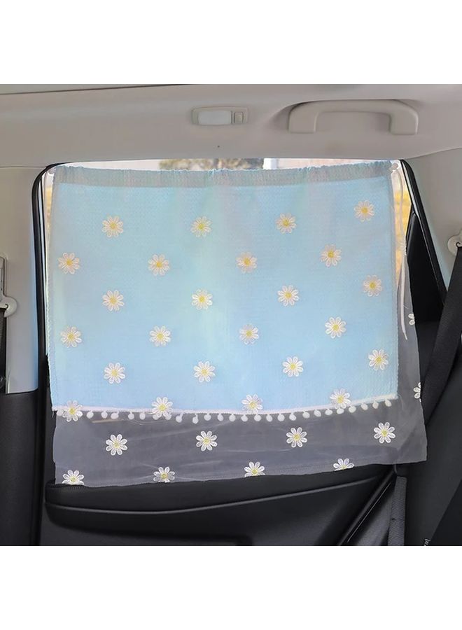 Blue Small Daisy Double Layer Sunshade Curtain UV Blocker Light Blocker Jacquard Weave Privacy Sun Protection - Image 1