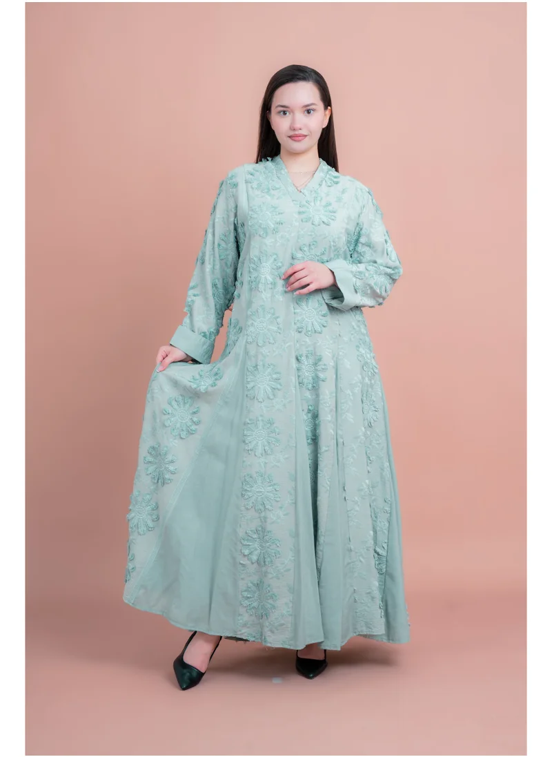 IKKXA Soft Petals Embroidered Jalabiya IK05 Soft Blue Green