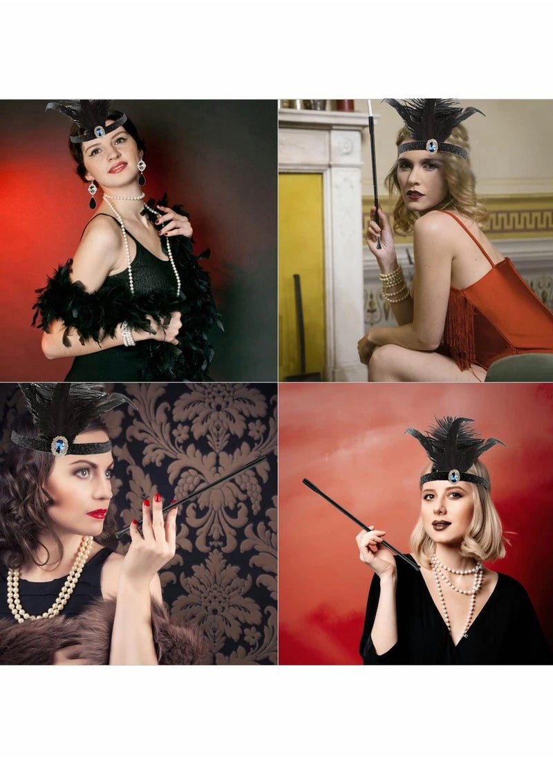 Excefore - Party Dress Up Set, 1920s Flapper Accessories Set for Women, Fancy Dress Party Accessories with Flapper Headband Long Gloves Pearl Necklace, Theme Party Accessories - Image 1