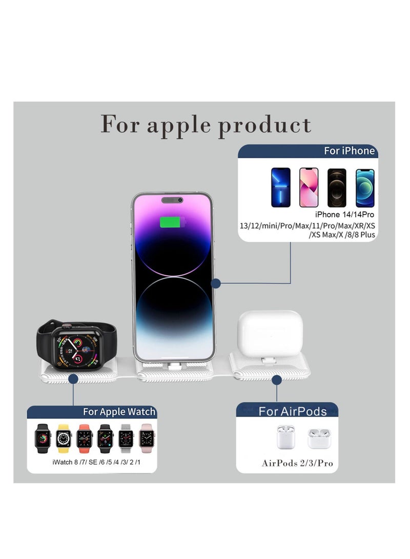 SYOSI 3 in 1 Wireless Charger, Foldable 3 in 1 Wireless Charging Station, Fast Wireless Charging Pad, Charging Dock Stand Compatible with iPhone 14/Pro, AirPods 3/2/Pro, iWatch 8-1 and so on (White) - Image 2