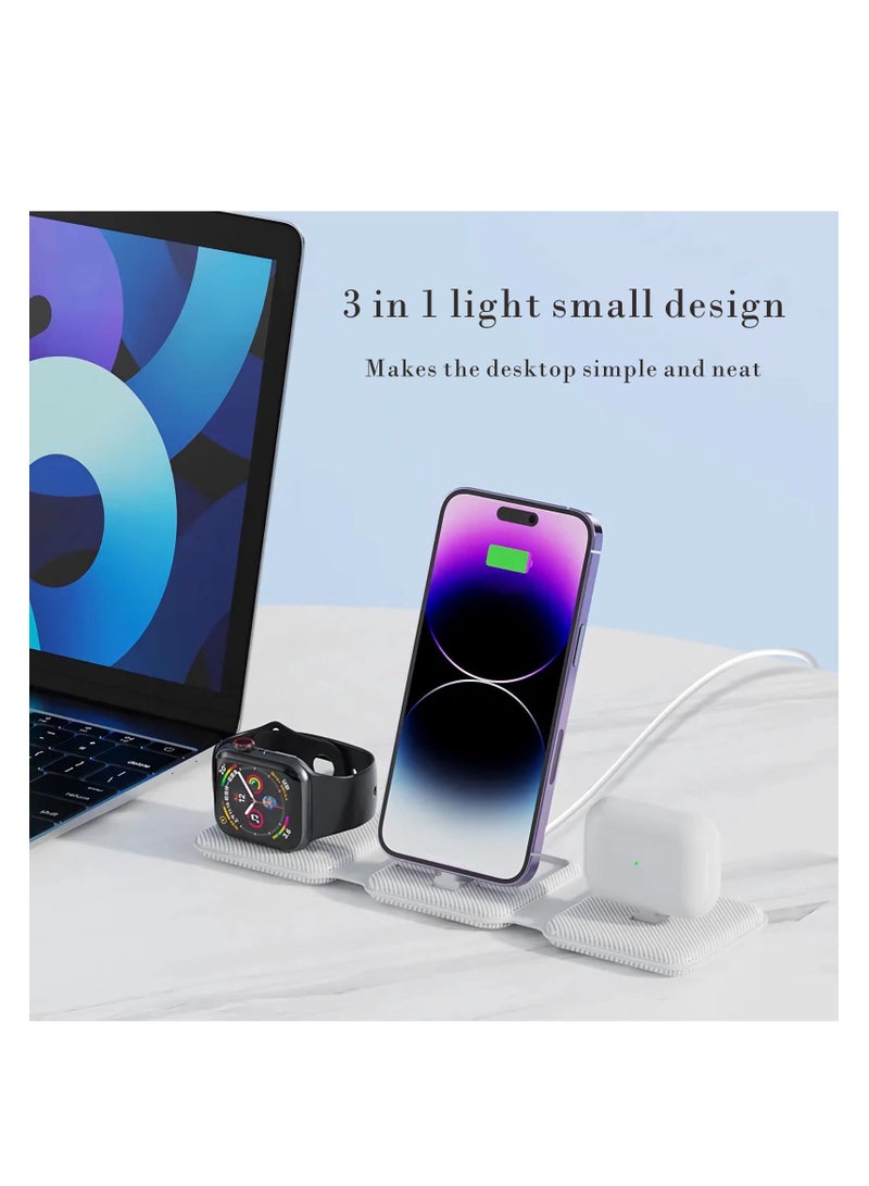 SYOSI 3 in 1 Wireless Charger, Foldable 3 in 1 Wireless Charging Station, Fast Wireless Charging Pad, Charging Dock Stand Compatible with iPhone 14/Pro, AirPods 3/2/Pro, iWatch 8-1 and so on (White) - Image 3