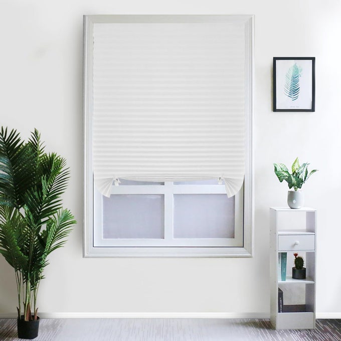 2 PACK TEMPORARY BLINDS FOR WINDOW SELF ADHESIVE PLEATED BLINDS CORDLESS NO DRILL FABRIC BLINDS ROOM DARKENING SHADES BLACKOUT SHADES FOR BATHROOM KITCHEN OFFICE 236 59INCHWH