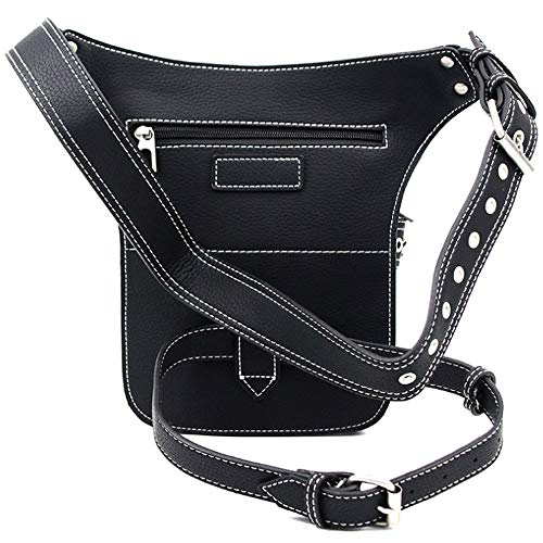 FiveloveTwo Men Women PU Leather Multi-functional Tactical Drop Leg Waist Bag Fanny Pack Hiking Camping Trekking Cycling Hip Belt Messenger Bag Black - Image 4