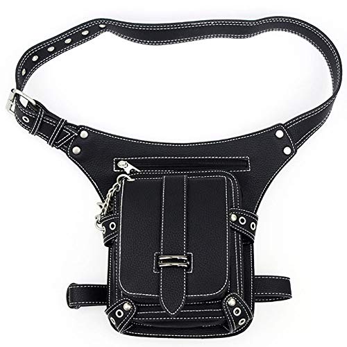 FiveloveTwo Men Women PU Leather Multi-functional Tactical Drop Leg Waist Bag Fanny Pack Hiking Camping Trekking Cycling Hip Belt Messenger Bag Black - Image 5
