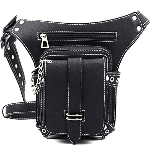 FiveloveTwo Men Women PU Leather Multi-functional Tactical Drop Leg Waist Bag Fanny Pack Hiking Camping Trekking Cycling Hip Belt Messenger Bag Black - Image 1