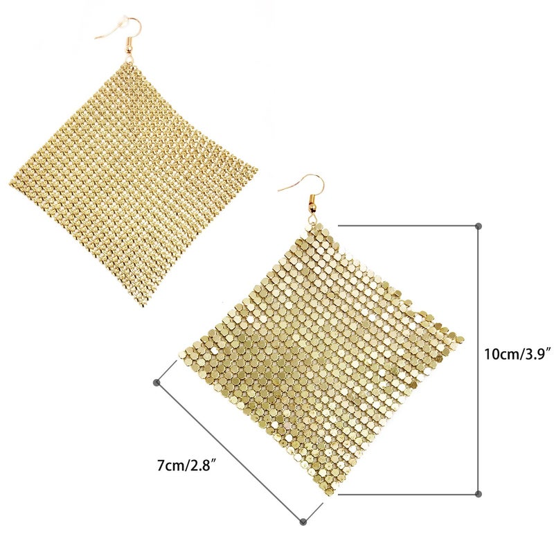 Suyi Trendy Women Earrings Metal Mesh Grid Sequins Tassel Long Drop Dangle Earrings Gold - Image 4