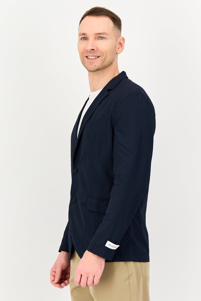 SELECTED Men Regular Fit Micro Striped Casual Blazer, Navy - Image 3