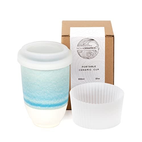 NOVA CERAMICS Travel Mug - Portable Coffee To Go Mug Microwave & Dishwasher Safe Coffee Cups Reusable - Gifts For Women Men Him Her 12oz - Lagoon - Image 1