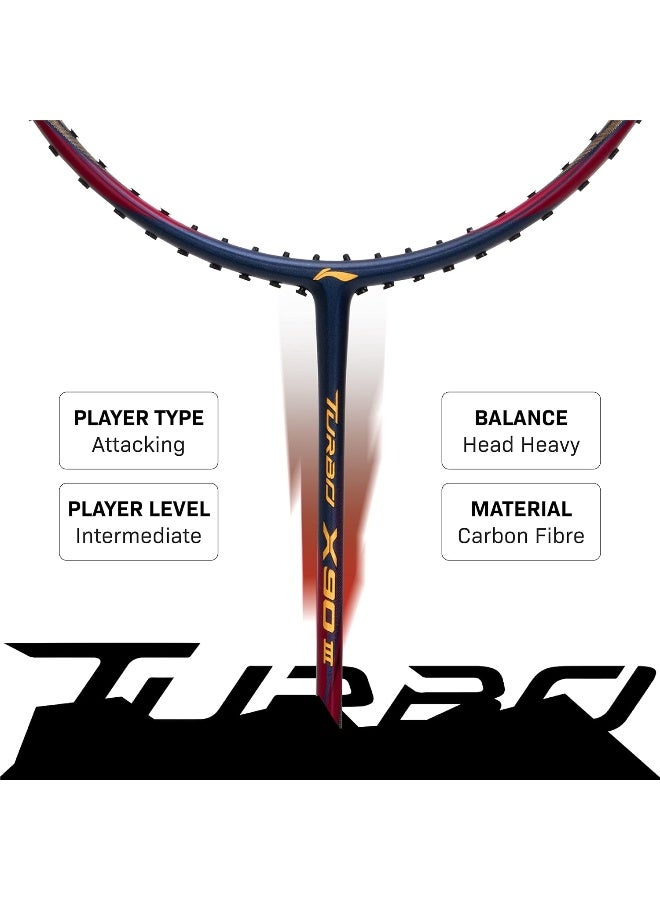 لي-نينج مضرب تنس الريشة Li-Ning Turbo X 90 III بألياف الكربون مع غطاء كامل مجاني - Image 5