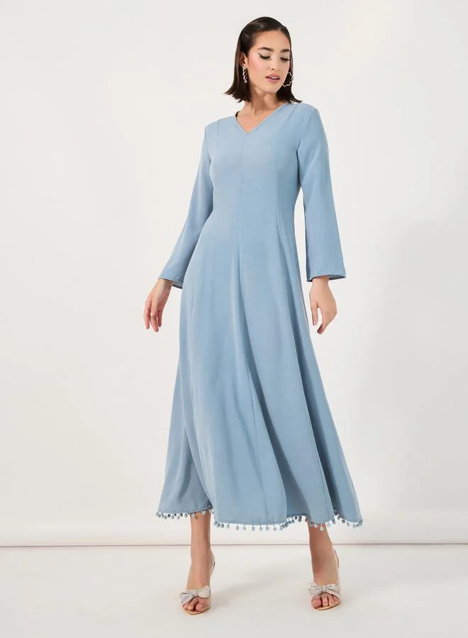 Styli Tie-Up Back Detail Pompom Edge Jalabiya