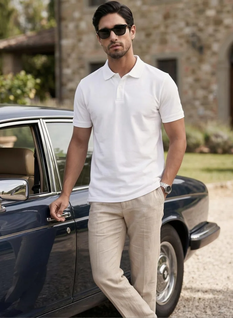 Dennis Lingo Men White Cotton Blend Solid Regular T-Shirt