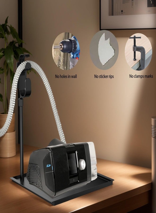 حصيرة حماية جهاز التنفس CPAP وحامل خرطوم جهاز التنفس CPAP - منظم بجانب السرير مع خطاف قابل للسحب لجهاز التنفس CPAP لقناع وأنبوب جهاز التنفس CPAP، يحافظ على مستلزمات جهاز التنفس CPAP مرتبة ومنظمة، ويحسن جودة النوم (أسود) - Image 4