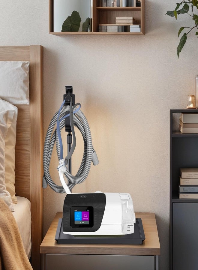 حصيرة حماية جهاز التنفس CPAP وحامل خرطوم جهاز التنفس CPAP - منظم بجانب السرير مع خطاف قابل للسحب لجهاز التنفس CPAP لقناع وأنبوب جهاز التنفس CPAP، يحافظ على مستلزمات جهاز التنفس CPAP مرتبة ومنظمة، ويحسن جودة النوم (أسود) - Image 3