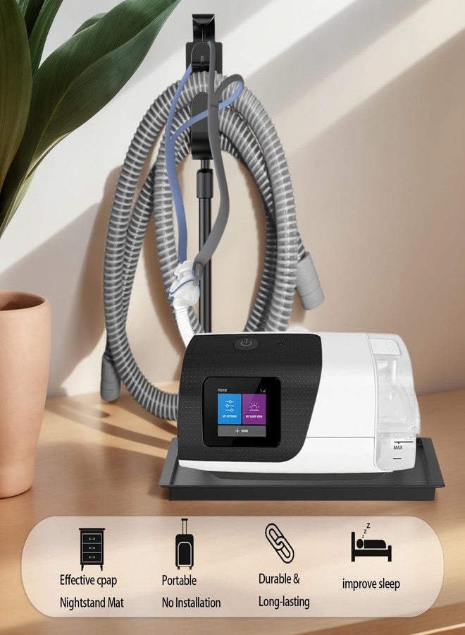 حصيرة حماية جهاز التنفس CPAP وحامل خرطوم جهاز التنفس CPAP - منظم بجانب السرير مع خطاف قابل للسحب لجهاز التنفس CPAP لقناع وأنبوب جهاز التنفس CPAP، يحافظ على مستلزمات جهاز التنفس CPAP مرتبة ومنظمة، ويحسن جودة النوم (أسود) - Image 5