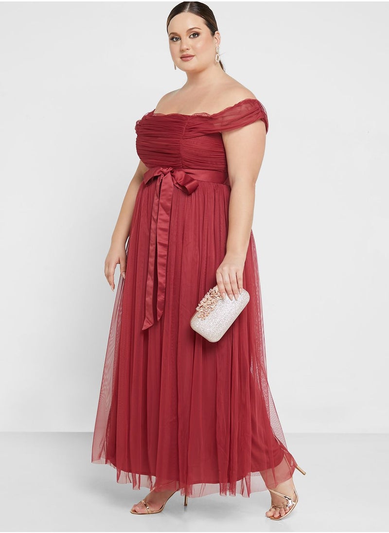 Anaya with Love Curve - Tie Detail Bardot Dress - Image 1