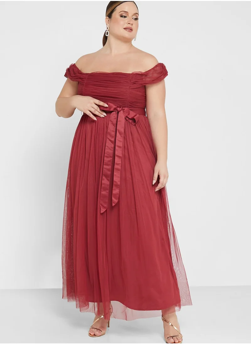 Anaya with Love Curve Tie Detail Bardot Dress
