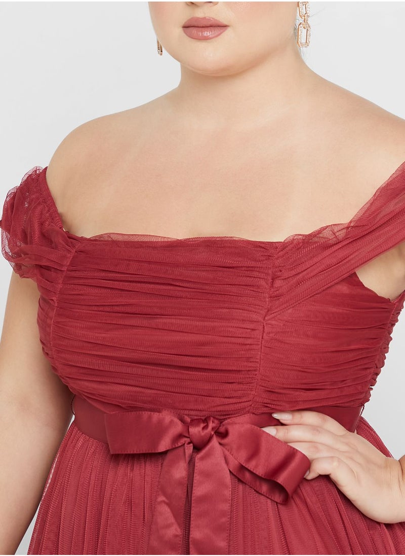 Anaya with Love Curve - Tie Detail Bardot Dress - Image 1