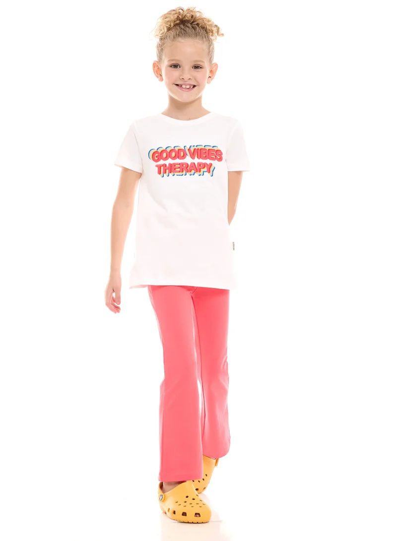 Girls’ 2-Piece Outfit Set - (2-8 Years)Tee & Flared Legging - Offwhite & Coral